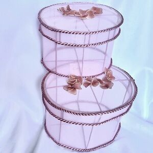 Carlton Cards Nesting Wire Sheer Pink Fabric Oval Boxes Tops Storage Home Decor